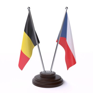 belçika ve çek cumhuriyeti, beyaz arka plan üzerinde izole iki masa bayrakları