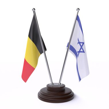 belçika ve İsrail, beyaz arka plan üzerinde izole iki masa bayrakları