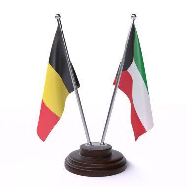 belçika ve kuveyt, beyaz arka plan üzerinde izole iki masa bayrakları