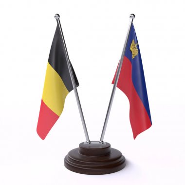 belçika ve liechtenstein, beyaz arka plan üzerinde izole iki masa bayrakları