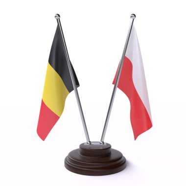 belçika ve polonya, beyaz arka plan üzerinde izole iki masa bayrakları