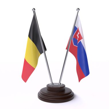 belçika ve slovakya, beyaz arka plan üzerinde izole iki masa bayrakları