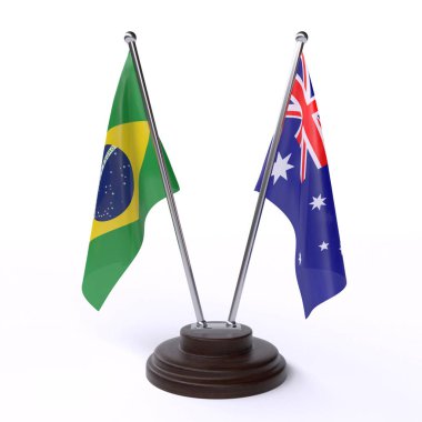 brezilya ve avustralya, beyaz arka plan üzerinde izole iki masa bayrakları