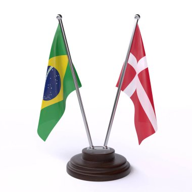 brezilya ve Danimarka, beyaz arka plan üzerinde izole iki masa bayrakları