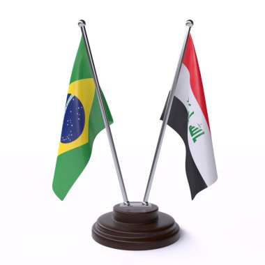 brezilya ve irak, beyaz arka plan üzerinde izole iki masa bayrakları