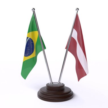 brezilya ve letonya, beyaz arka plan üzerinde izole iki masa bayrakları