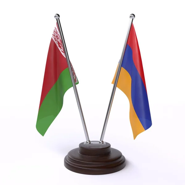 Belarus Arménie Deux Drapeaux Table Isolés Sur Fond Blanc — Photo