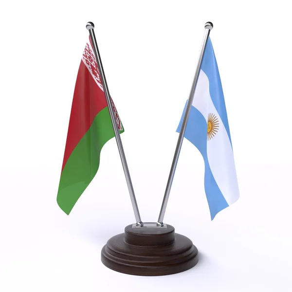 Bělorusko Argentina Dvě Vlajky Tabulky Izolované Bílém Pozadí — Stock fotografie