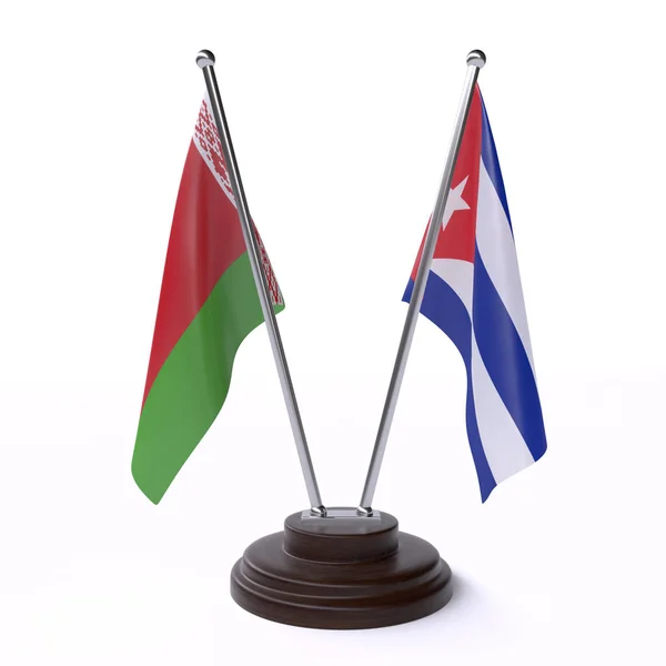 Bělorusko Kuba Dvě Vlajky Tabulky Izolované Bílém Pozadí — Stock fotografie