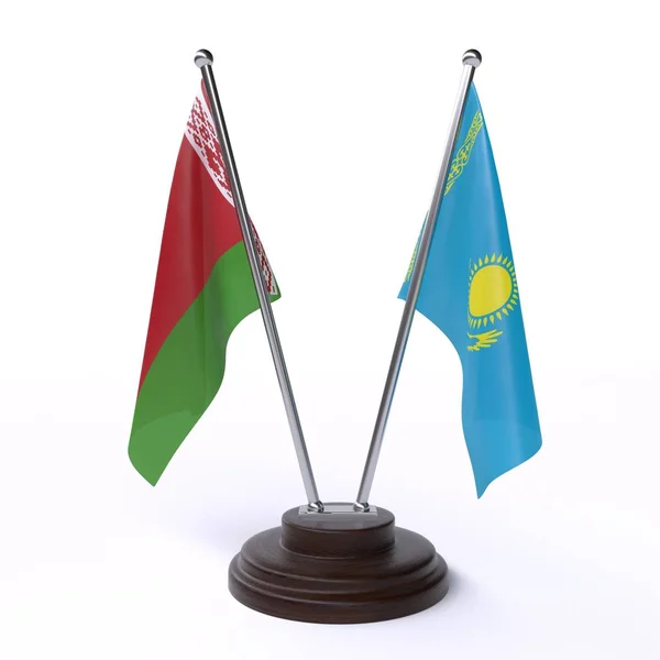 Білорусь Казахстан Дві Настільні Прапори Ізольовані Білому Фоні — стокове фото