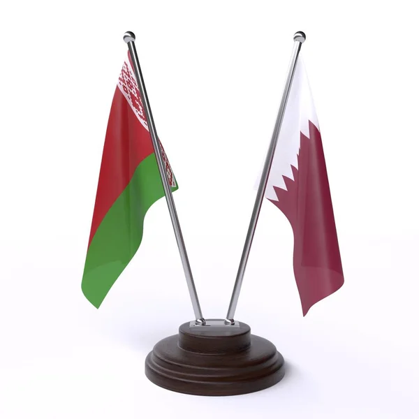 Bělorusko Katar Dva Vlajky Tabulky Izolované Bílém Pozadí — Stock fotografie