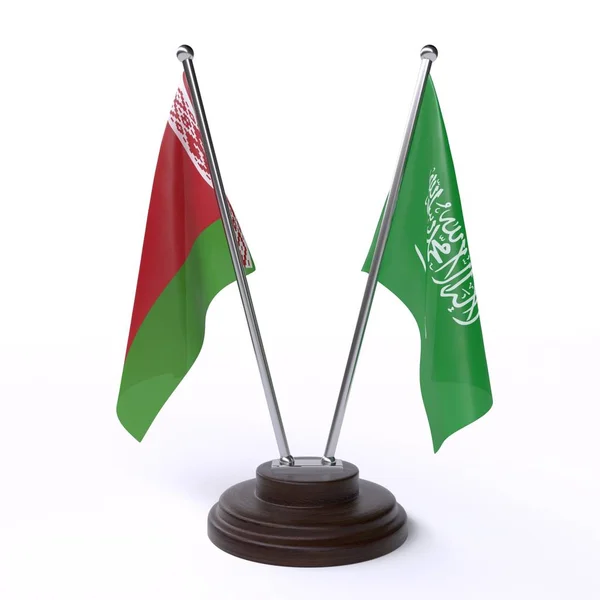 Bělorusko Saúdská Arábie Dvě Vlajky Tabulky Izolované Bílém Pozadí — Stock fotografie