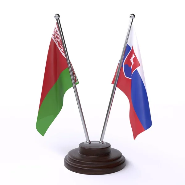 Bělorusko Slovensko Dva Vlajky Tabulky Izolované Bílém Pozadí — Stock fotografie
