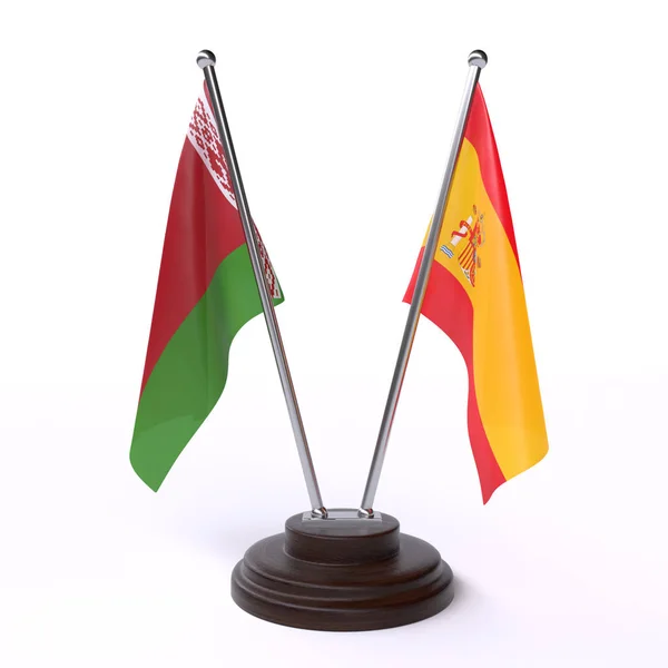 Bělorusko Španělsko Dvě Vlajky Tabulky Izolované Bílém Pozadí — Stock fotografie