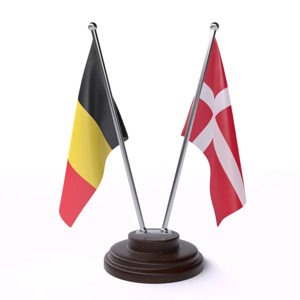 Βέλγιο Και Δανία Δύο Σημαίες Που Απομονώθηκαν Λευκό Φόντο — Φωτογραφία Αρχείου