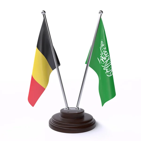 Belgie Saúdská Arábie Dvě Vlajky Tabulky Izolované Bílém Pozadí — Stock fotografie