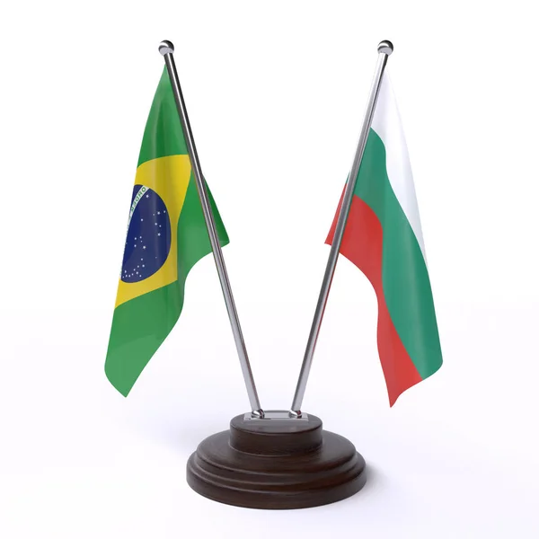 Brasil Bulgaria Dos Banderas Mesa Aisladas Sobre Fondo Blanco — Foto de Stock