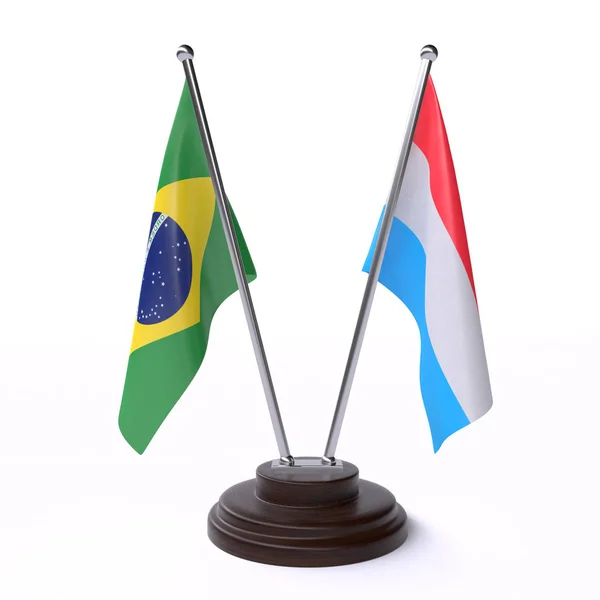 Brasil Luxemburgo Duas Bandeiras Mesa Isoladas Fundo Branco — Fotografia de Stock