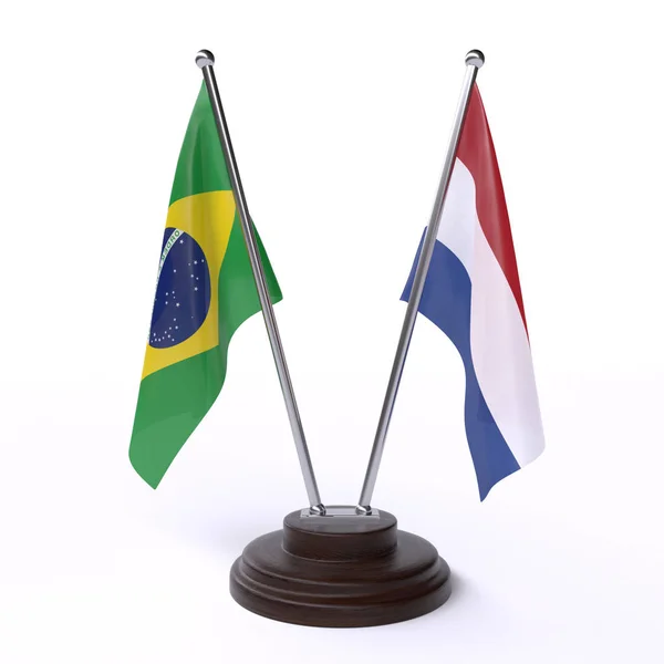 Βραζιλία Και Τις Κάτω Χώρες Δύο Σημαίες Που Απομονώθηκαν Λευκό — Φωτογραφία Αρχείου