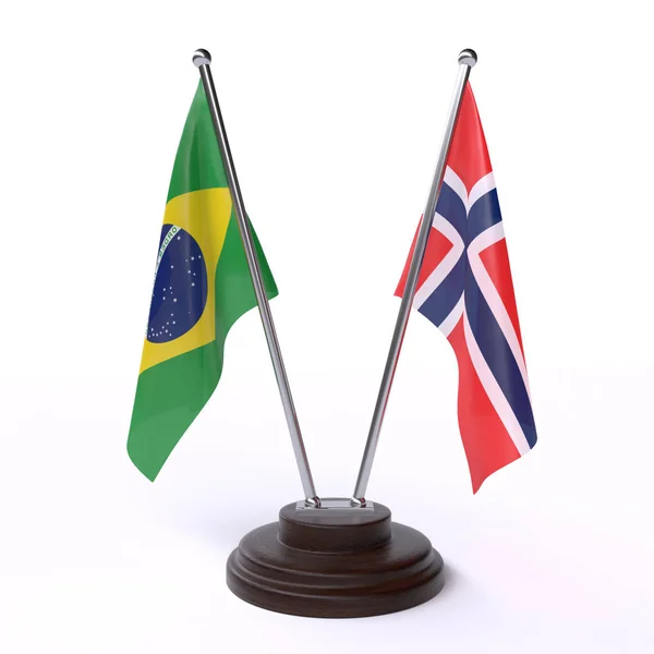 Brasil Noruega Dos Banderas Mesa Aisladas Sobre Fondo Blanco —  Fotos de Stock