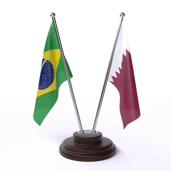 Brazílie Katar Dva Příznaky Tabulky Izolované Bílém Pozadí — Stock fotografie