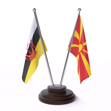 brunei ve makedonya, beyaz arka plan üzerinde izole iki masa bayrakları