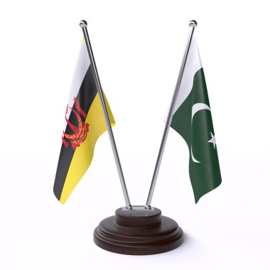 brunei ve pakistan, beyaz arka plan üzerinde izole iki masa bayrakları