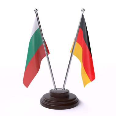 bulgaristan ve Almanya, beyaz arka plan üzerinde izole iki masa bayrakları