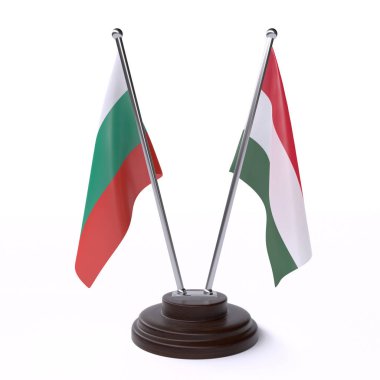 bulgaristan ve macaristan, beyaz arka plan üzerinde izole iki masa bayrakları