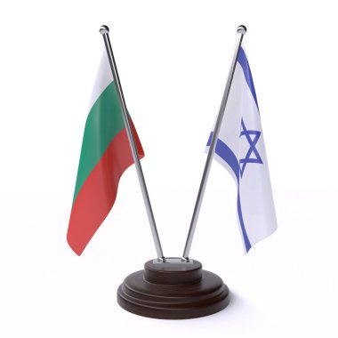 bulgaristan ve İsrail, beyaz arka plan üzerinde izole iki masa bayrakları