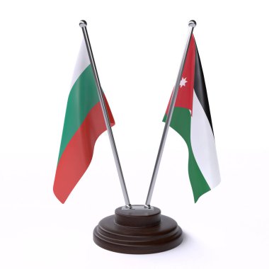 bulgaristan ve ürdün, beyaz arka plan üzerinde izole iki masa bayrakları