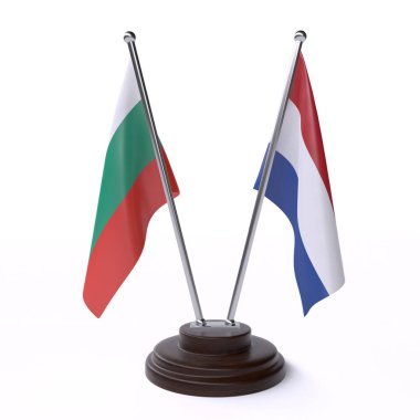 bulgaristan ve hollanda, beyaz arka plan üzerinde izole iki masa bayrakları