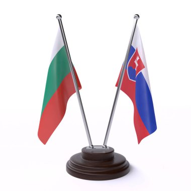 bulgaristan ve slovakya, beyaz arka plan üzerinde izole iki masa bayrakları