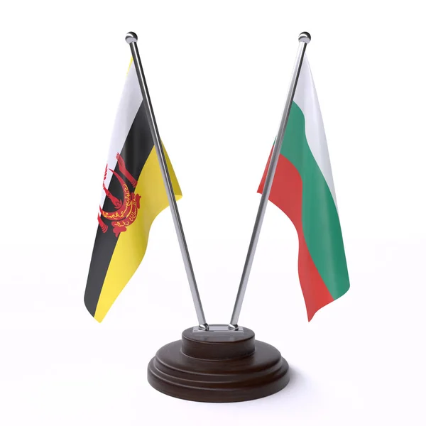 Brunej Bulharsko Dvě Vlajky Tabulky Izolované Bílém Pozadí — Stock fotografie