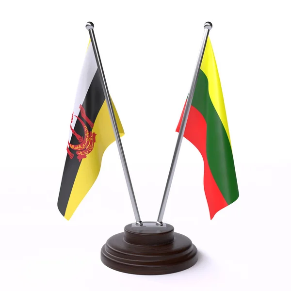 Бруней Литва Дві Настільні Прапори Ізольовані Білому Фоні — стокове фото