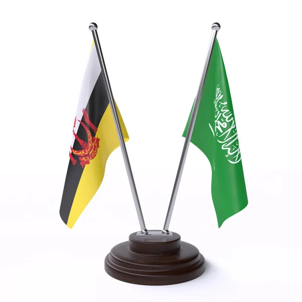 Brunej Saúdská Arábie Dva Vlajky Tabulky Izolované Bílém Pozadí — Stock fotografie
