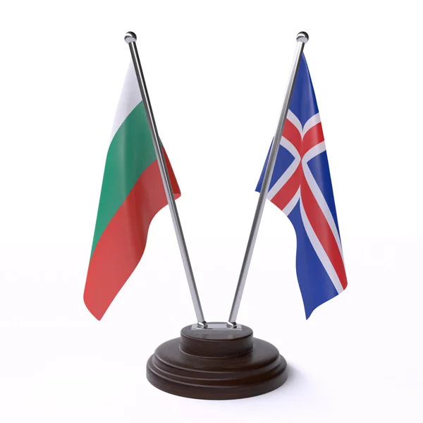 Bulgaria Iceland Dos Banderas Mesa Aisladas Sobre Fondo Blanco —  Fotos de Stock