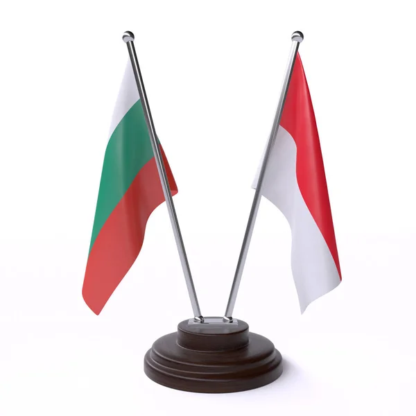Болгарії Індонезії Дві Таблиці Прапори Ізольовані Білому Фоні — стокове фото