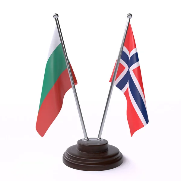 Bulgaria Norway Dos Banderas Mesa Aisladas Sobre Fondo Blanco —  Fotos de Stock