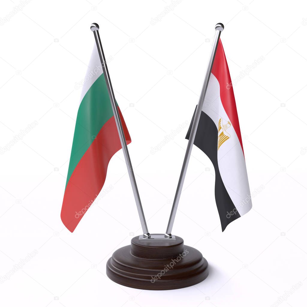 bulgaria and egypt, two table flags isolated on white background