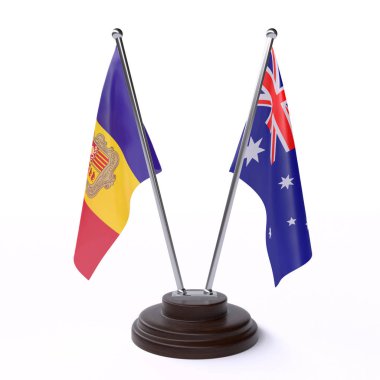 andorra ve Avustralya, beyaz arka plan üzerinde izole iki masa bayrakları
