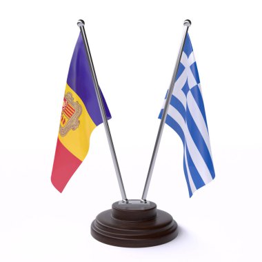 andorra ve yunanistan, beyaz arka plan üzerinde izole iki masa bayrakları