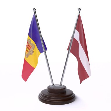 andorra ve letonya, beyaz arka plan üzerinde izole iki masa bayrakları