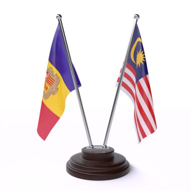 andorra ve malezya, beyaz arka plan üzerinde izole iki masa bayrakları
