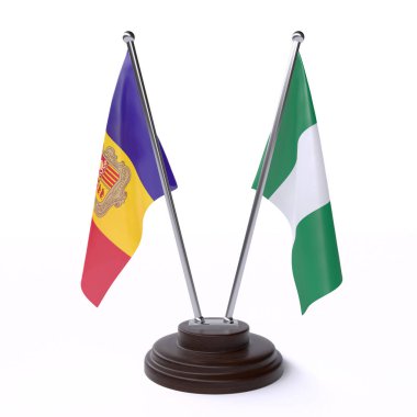 andorra ve nijerya, beyaz arka plan üzerinde izole iki masa bayrakları