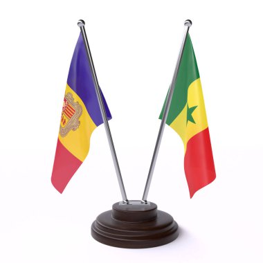 andorra ve senegal, beyaz arka plan üzerinde izole iki masa bayrakları