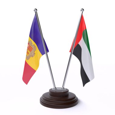 andorra ve birleşik arap emirlikleri, beyaz arka plan üzerinde izole iki masa bayrakları