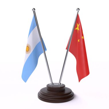 arjantin ve çin, beyaz arka plan üzerinde izole iki masa bayrakları