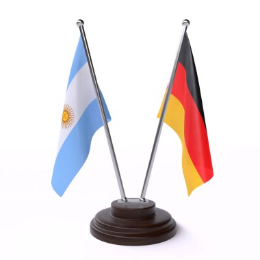 arjantin ve Almanya, beyaz arka plan üzerinde izole iki masa bayrakları