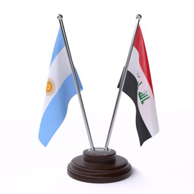 arjantin ve Irak, beyaz arka plan üzerinde izole iki masa bayrakları